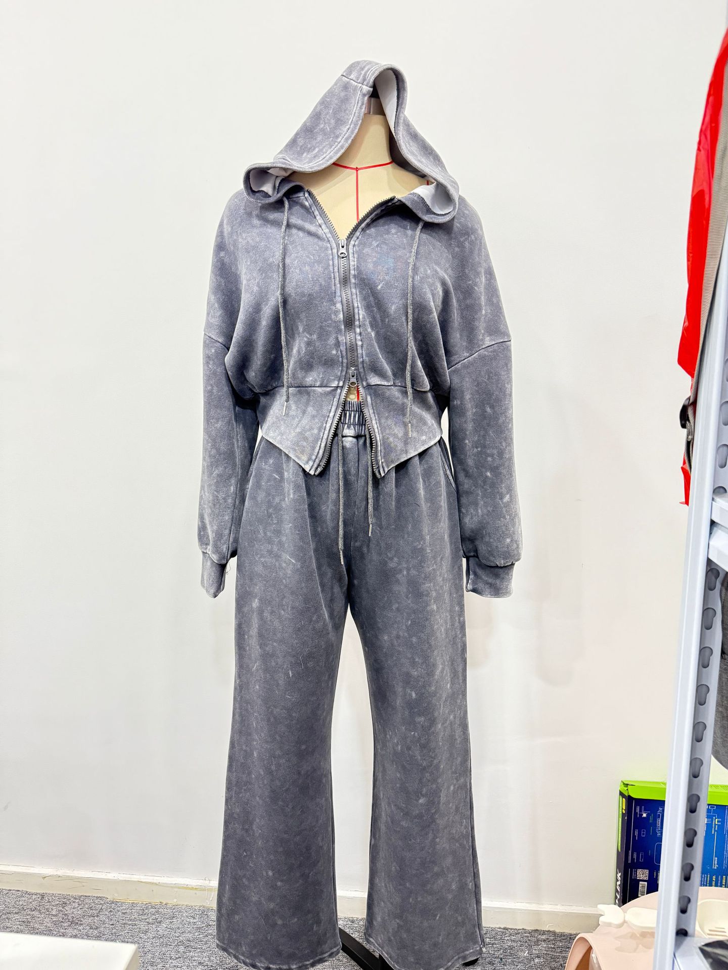 Washed Zip-Up Hoodie & Sweatpants Tracksuit Set for Streetwear