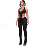 Women Sexy See-Through Knitting V-Neck Jumpsuit