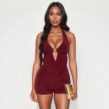 Women Spring Solid Sexy Hooded Halter Neck Jumpsuit Streetwear Club Outfit