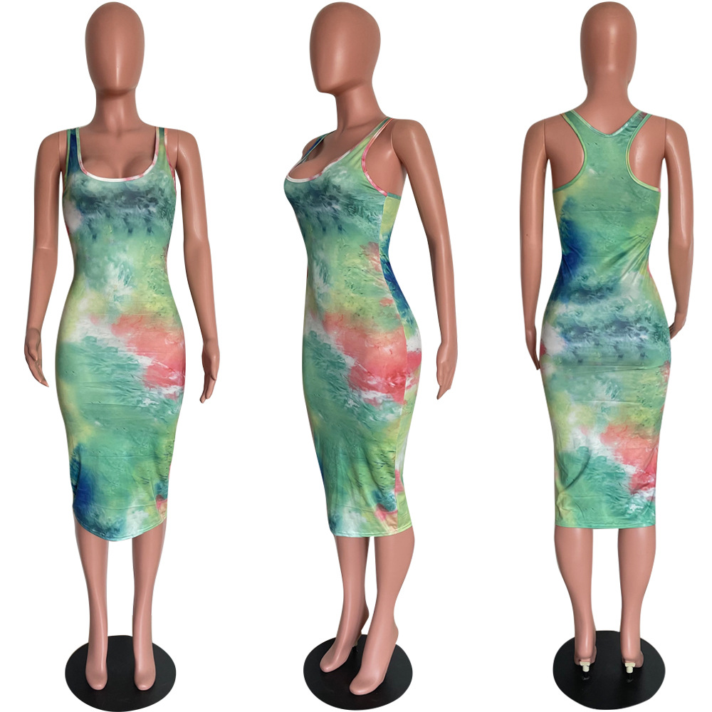 Tie-Dye Print Sleeveless Beach Vacation Dress
