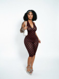 Women Spring Summer Deep V Halter Neck Polka Dot Slim Fit Stretch Jumpsuit Sexy Club Outfit