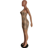 Women Sleeveless Snake Print Ribbed Slim Waist Jumpsuit Bodycon Clubwear Outfit