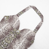 Women Sexy Snake Print Halter Neck Top and Shorts Two-Piece Set