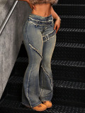 Women Frayed Flared Denim Pants Streetwear Bell Bottom Jeans