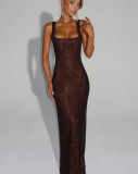 Women Sexy Sequin Mesh Strap Bodycon Dress Club Party Dress