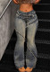 Women Frayed Flared Denim Pants Streetwear Bell Bottom Jeans
