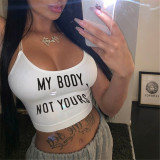 Women Summer Slim Fit Letter Print Ribbed Camisole Top Streetwear Crop Top