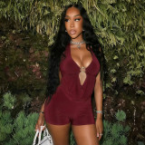 Women Spring Solid Sexy Hooded Halter Neck Jumpsuit Streetwear Club Outfit