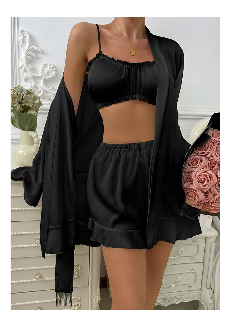 Camisole Strapless Shorts & Robe Three-Piece Pajama Set