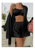 Women Camisole Strapless Shorts Robe Pajama Three-Piece