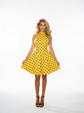 Women Summer Halter Neck Lace-Up Low Back Polka Dot Print A-line Dress Vacation Beach Dress
