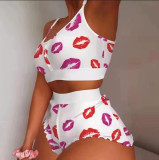 Women Summer Letter Print Tight Fit Pajama Set Cute Sleepwear