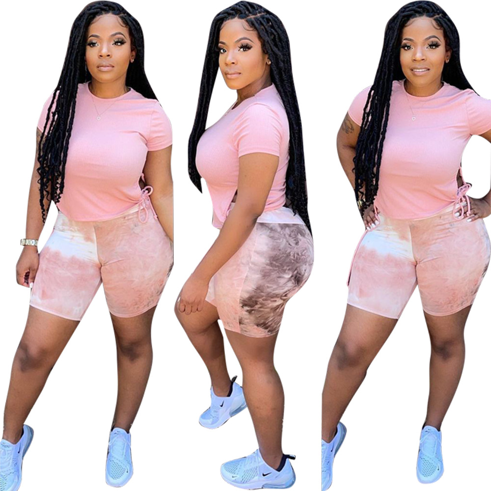 Printed Drawstring T-Shirt & Shorts Two-Piece Lounge Set