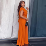 Women Spring V Neck Pleated Slim Fit Wide Leg Jumpsuit Elegant Office Outfit