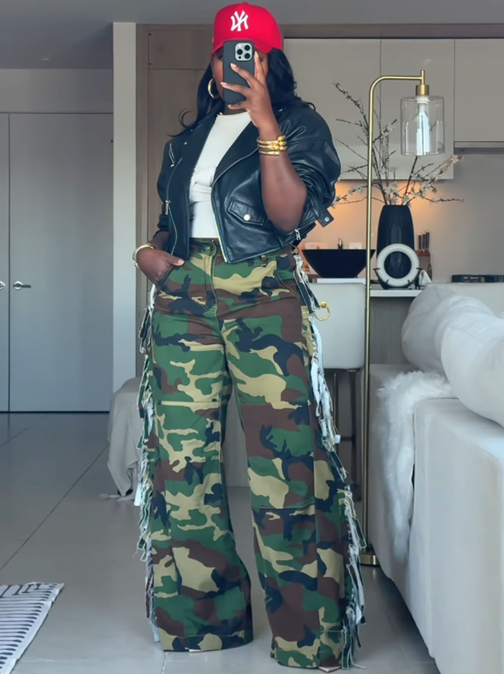 Camouflage Denim Wide Leg Cargo Jeans for Streetwear
