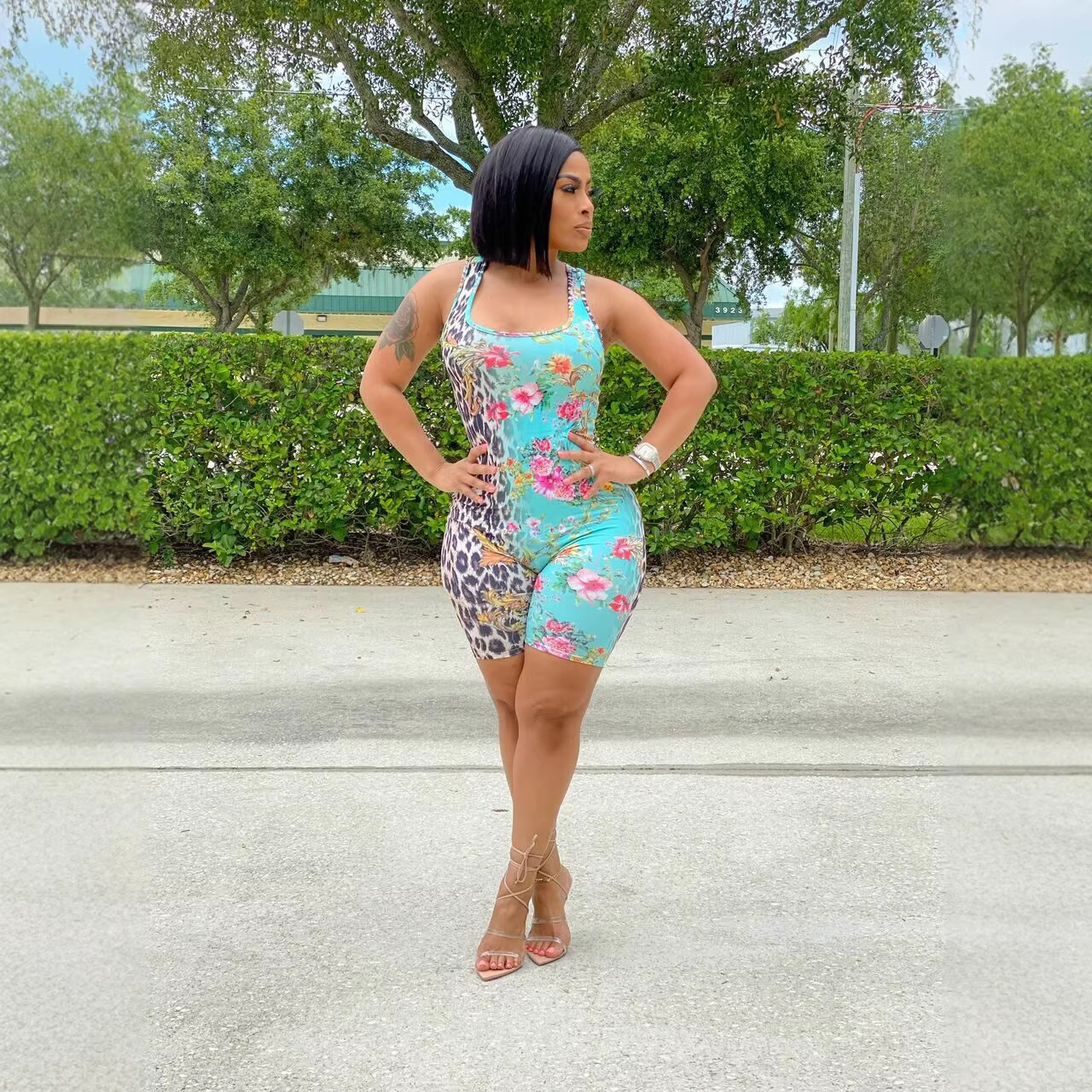 Printed Sleeveless Jumpsuit for Casual Slim Fit Wear