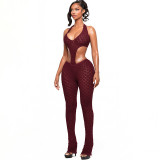 Women Sexy See-Through Knitting V-Neck Jumpsuit