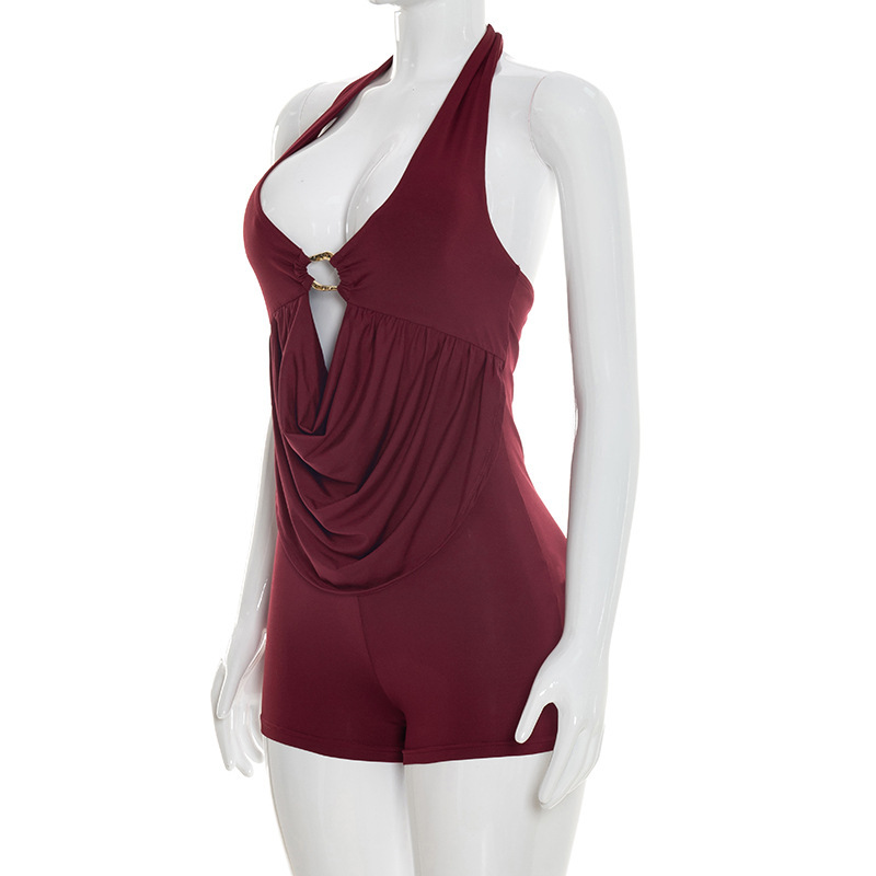 Solid Hooded Halter Neck Jumpsuit for Spring Streetwear
