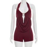 Women Spring Solid Sexy Hooded Halter Neck Jumpsuit Streetwear Club Outfit