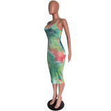 Women Summer Tie Dye Print Sleeveless Dress Beach Vacation Dress
