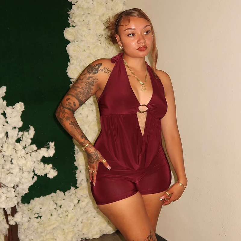 Solid Hooded Halter Neck Jumpsuit for Spring Streetwear