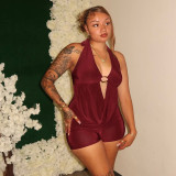 Women Spring Solid Sexy Hooded Halter Neck Jumpsuit Streetwear Club Outfit