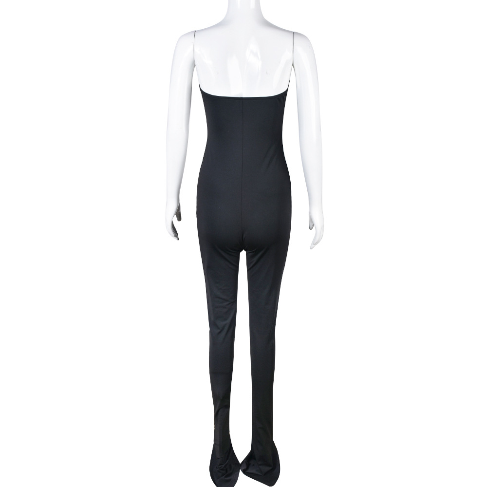 Off-Shoulder Slit Bandeau Jumpsuit for Spring Evening Wear