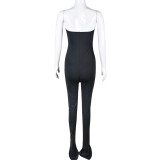 Women Spring Sexy Off-Shoulder Slit Bandeau Jumpsuit