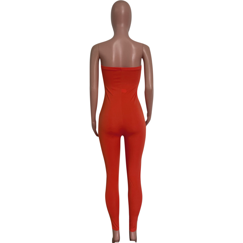 Solid Tight Fit Jumpsuit for Spring/Summer Club Wear