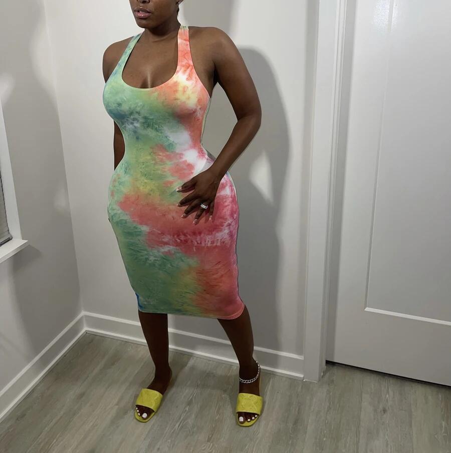 Tie-Dye Print Sleeveless Beach Vacation Dress