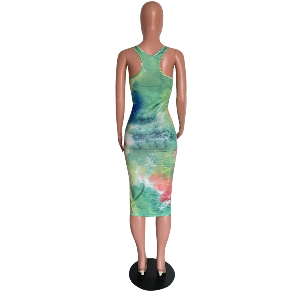 Tie-Dye Print Sleeveless Beach Vacation Dress