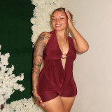 Women Spring Solid Sexy Hooded Halter Neck Jumpsuit Streetwear Club Outfit