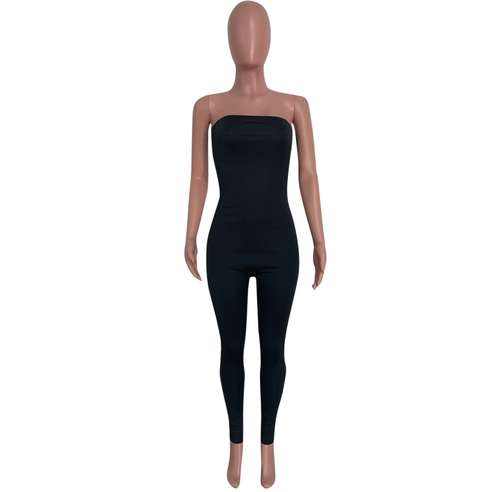Solid Tight Fit Jumpsuit for Spring/Summer Club Wear