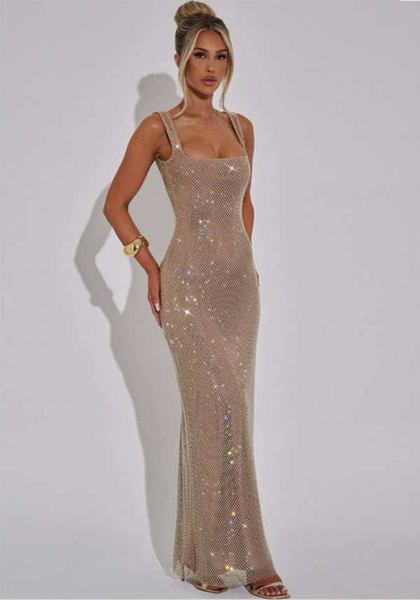 Women Sexy Sequin Mesh Strap Bodycon Dress Club Party Dress