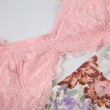 Women French Sexy Lace Patchwork Print Holidays Irregular Slit Hollow-Out Strap Dress