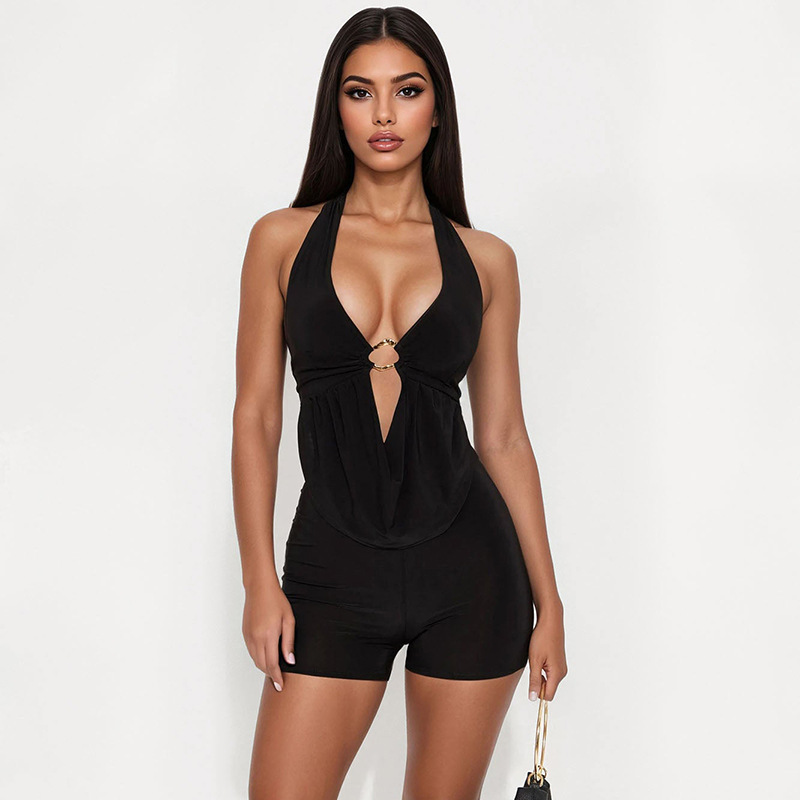 Solid Hooded Halter Neck Jumpsuit for Spring Streetwear