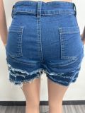 Women Fashion Denim Tassel Two Piece Shorts Set Streetwear Trendy Outfit