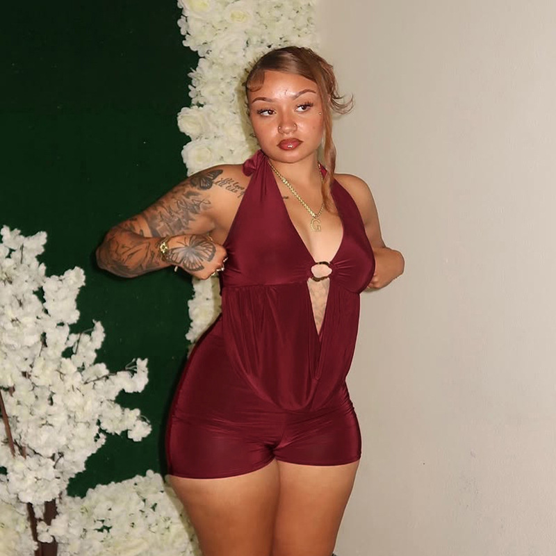 Solid Hooded Halter Neck Jumpsuit for Spring Streetwear