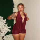 Women Spring Solid Sexy Hooded Halter Neck Jumpsuit Streetwear Club Outfit