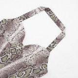 Women Sexy Snake Print Halter Neck Top and Shorts Two-Piece Set