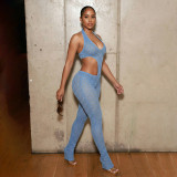 Women Sexy See-Through Knitting V-Neck Jumpsuit