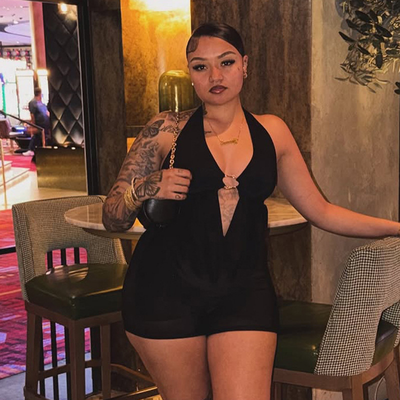 Solid Hooded Halter Neck Jumpsuit for Spring Streetwear