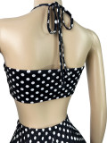 Women Fashion Halter Neck Strapless Polka Dot Tight Fit Two Piece Shorts Set Club Outfit