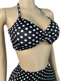 Women Fashion Halter Neck Strapless Polka Dot Tight Fit Two Piece Shorts Set Club Outfit