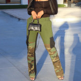 Women Spring Casual Color Block Patchwork Camouflage Pants