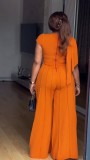 Women Spring V Neck Pleated Slim Fit Wide Leg Jumpsuit Elegant Office Outfit