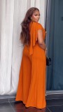 Women Spring V Neck Pleated Slim Fit Wide Leg Jumpsuit Elegant Office Outfit