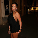 Women Sexy Halter Neck Lace Backless Top and Shorts Two-Piece Set