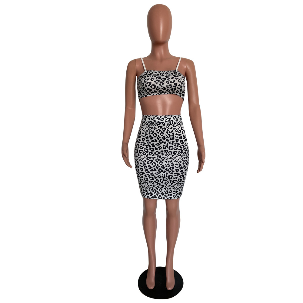 White Leopard Print Camisole & Skirt Two-Piece Club Set