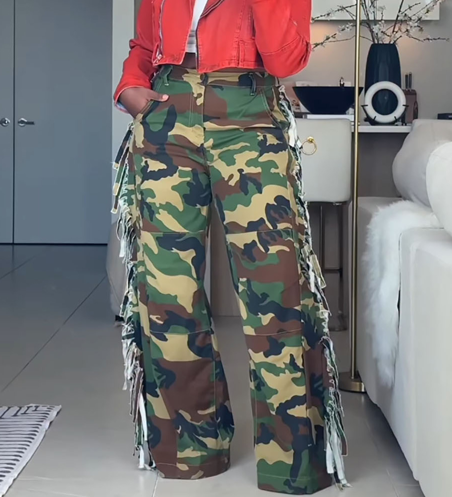 Camouflage Denim Wide Leg Cargo Jeans for Streetwear